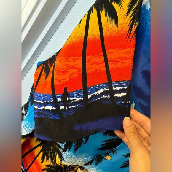 Kennington Hawaiian Shirt Mens Large Blue Sunset Palm Trees Short Sleeve - Picture 7 of 7
